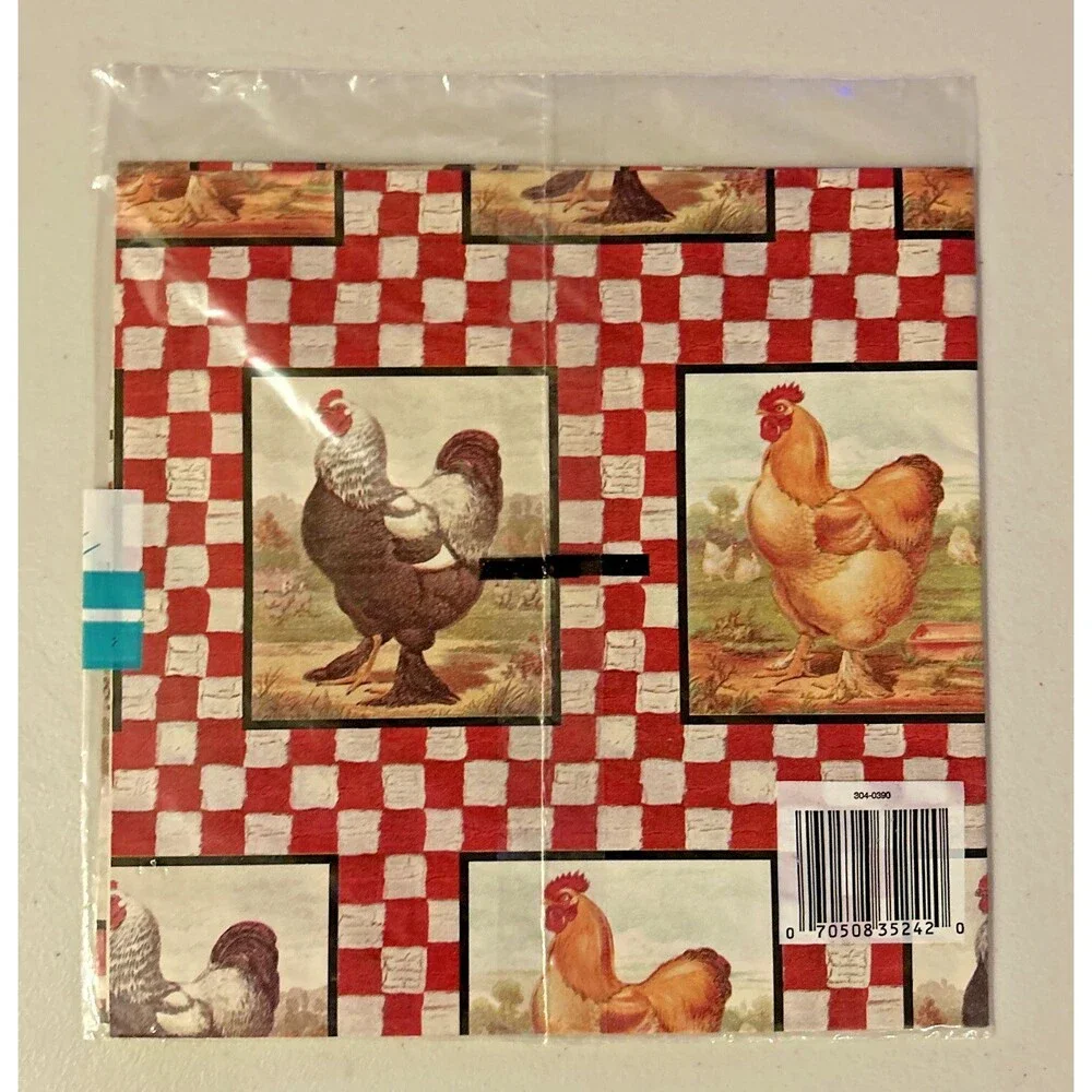 Vintage Cleo Chicken Rooster Check Wrapping Paper 1996